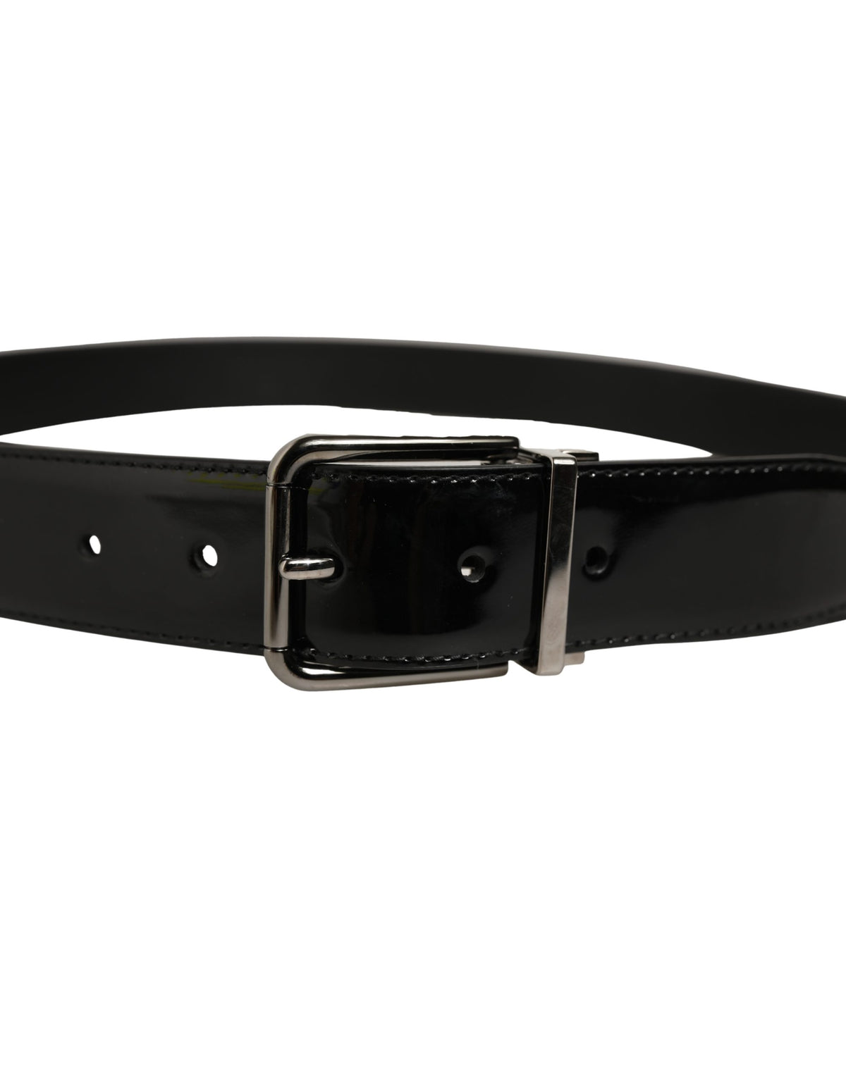 Dolce & Gabbana Black Patent Leather Silver Metal Buckle Belt