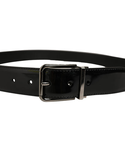 Dolce & Gabbana Black Patent Leather Silver Metal Buckle Belt