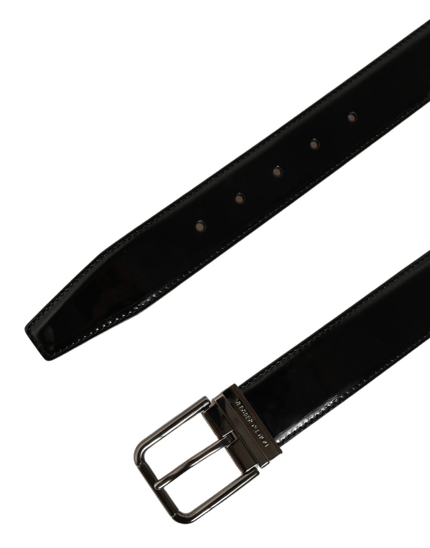 Dolce & Gabbana Black Patent Leather Silver Metal Buckle Belt