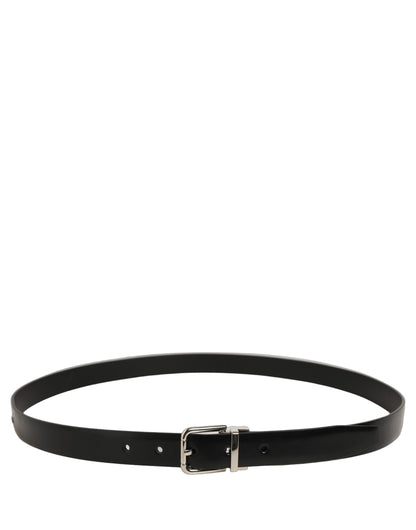 Dolce & Gabbana Black Leather Silver Tone Metal Buckle Belt