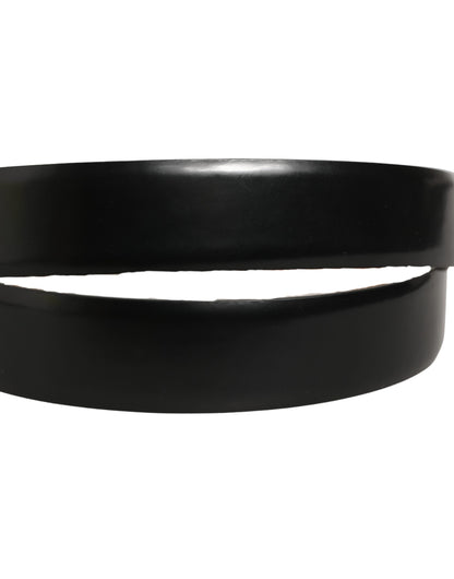 Dolce & Gabbana Black Calf Leather Silver Metal Buckle Belt