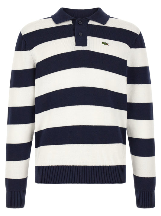Cardigan by Lacoste for men in crocodile skin leather & cotton green, navy, white & striped features an crisp silhouette, showcasing a sophisticated and detail for a truly crisp finish.