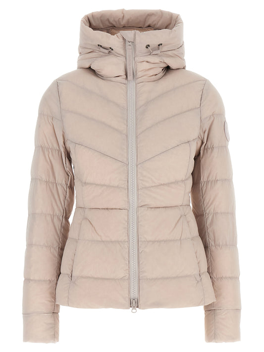 Hooded Overcoat by Canada Goose for women in stretch polyamide beige, sand & herringbone presents a luxurious silhouette, showcasing a luxurious hooded neckline and sophisticated hooded for a premium, luxurious look.
