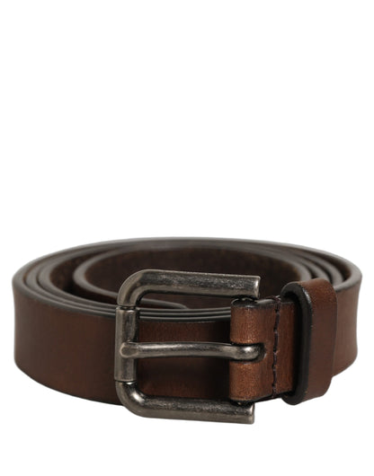 Dolce & Gabbana Brown Leather Silver Tone Metal Buckle Belt