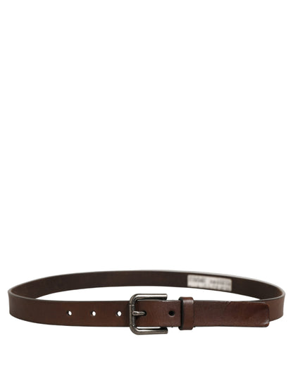 Dolce & Gabbana Brown Leather Silver Tone Metal Buckle Belt