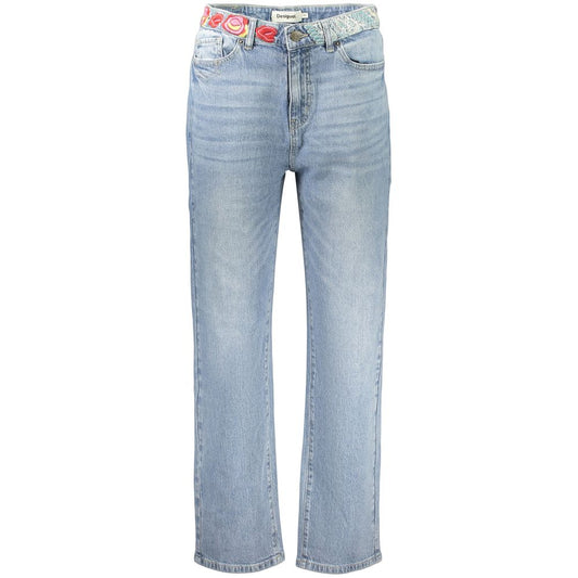 Jeans by Desigual for women in stretch denim cotton azzurro features an sartorial straight-leg and long with a cut for a sartorial finish.