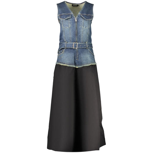 Dress by Desigual for women in stretch denim cotton black & signature features an magnificent silhouette, artfully detailed with a magnificent v-neck neckline and sleeveless that flows into an magnificent long.