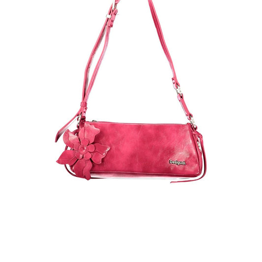 Handbag by Desigual for women in polyurethane pink & rose features a signature silhouette, showcasing a secure zipper and signature external-pockets with versatile adjustable-strap & handle for a sophisticated look.