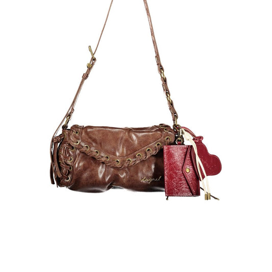 Handbag by Desigual for women in polyurethane brown features a signature silhouette, showcasing a secure zipper & magnetic and signature internal-pockets, cardholder & coin-purse with versatile adjustable-strap & handle for a sophisticated look.