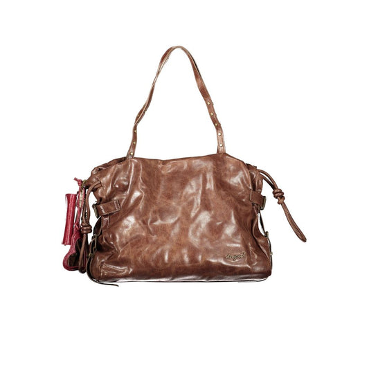 Handbag by Desigual for women in polyurethane brown features a signature silhouette, showcasing a secure zipper & magnetic and signature internal-pockets, cardholder & coin-purse with versatile shoulder-strap, adjustable-strap & handle for a sophisticated look.