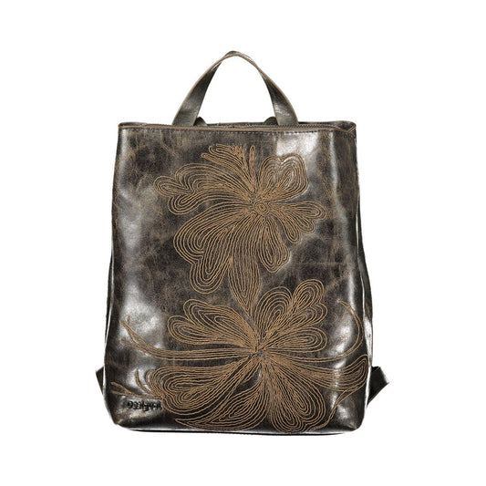 Mini Backpack by Desigual for women in polyurethane brown & signature showcases an architectural Polyurethane Mini Backpack design, featuring a secure , ample built-in-compartments, external-pockets & internal-pockets, and architectural backpack-strap, adjustable-strap & handle for a sophisticated look.