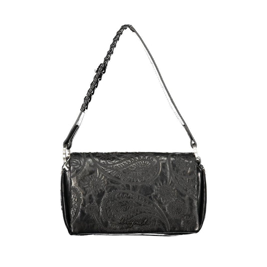 Mini Flap Handbag by Desigual for women in polyurethane black features a signature silhouette, showcasing a secure flap, zipper & magnetic and signature cardholder with versatile shoulder-strap, adjustable-strap, detachable-strap & handle for a sophisticated look.
