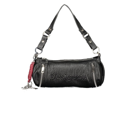 Handbag by Desigual for women in polyurethane black features an refined silhouette, showcasing a secure zipper, ample built-in-compartments, internal-pockets & cardholder, and versatile adjustable-strap & handle for a sophisticated refined aesthetic.