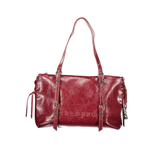 Handbag by Desigual for women in polyurethane red features a signature silhouette, showcasing a secure zipper and signature internal-pockets & cardholder with versatile adjustable-strap & handle for a sophisticated look.