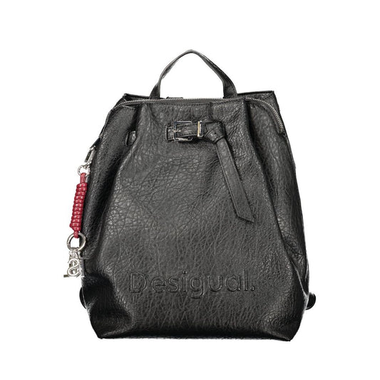 Backpack by Desigual for women in polyethylene black showcases a urban-chic Luena Polyethylene Backpack design, featuring a secure snap & zipper with urban-chic built-in-compartments, external-pockets, internal-pockets & cardholder and versatile backpack-strap, adjustable-strap & handle.