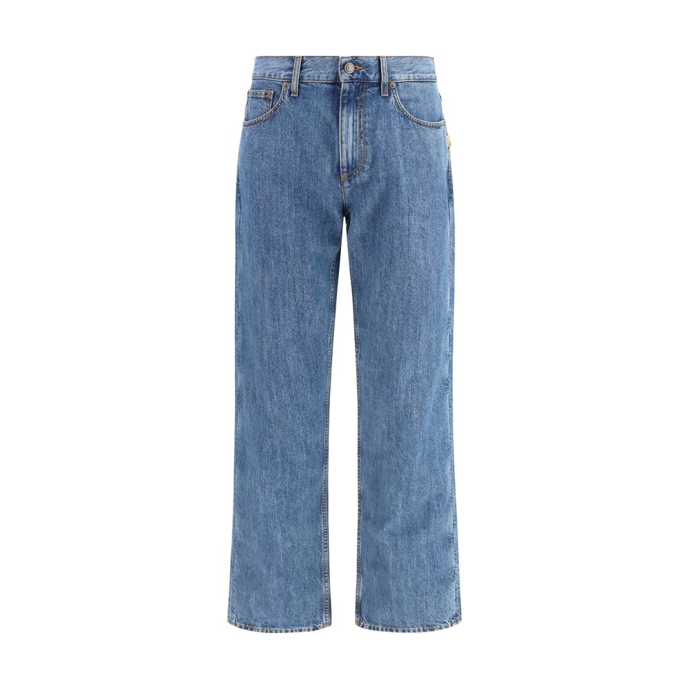 Jeans by Burberry for men in denim cotton & suede leather blue features an refined tailoring silhouette, showcasing a premium straight-leg & regular-fit with a and long cut for a refined tailoring look.