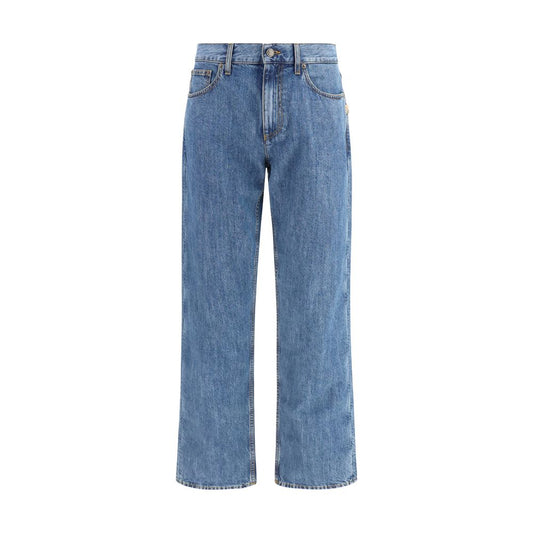 Jeans by Burberry for men in denim cotton & suede leather blue features an refined tailoring silhouette, showcasing a premium straight-leg & regular-fit with a and long cut for a refined tailoring look.