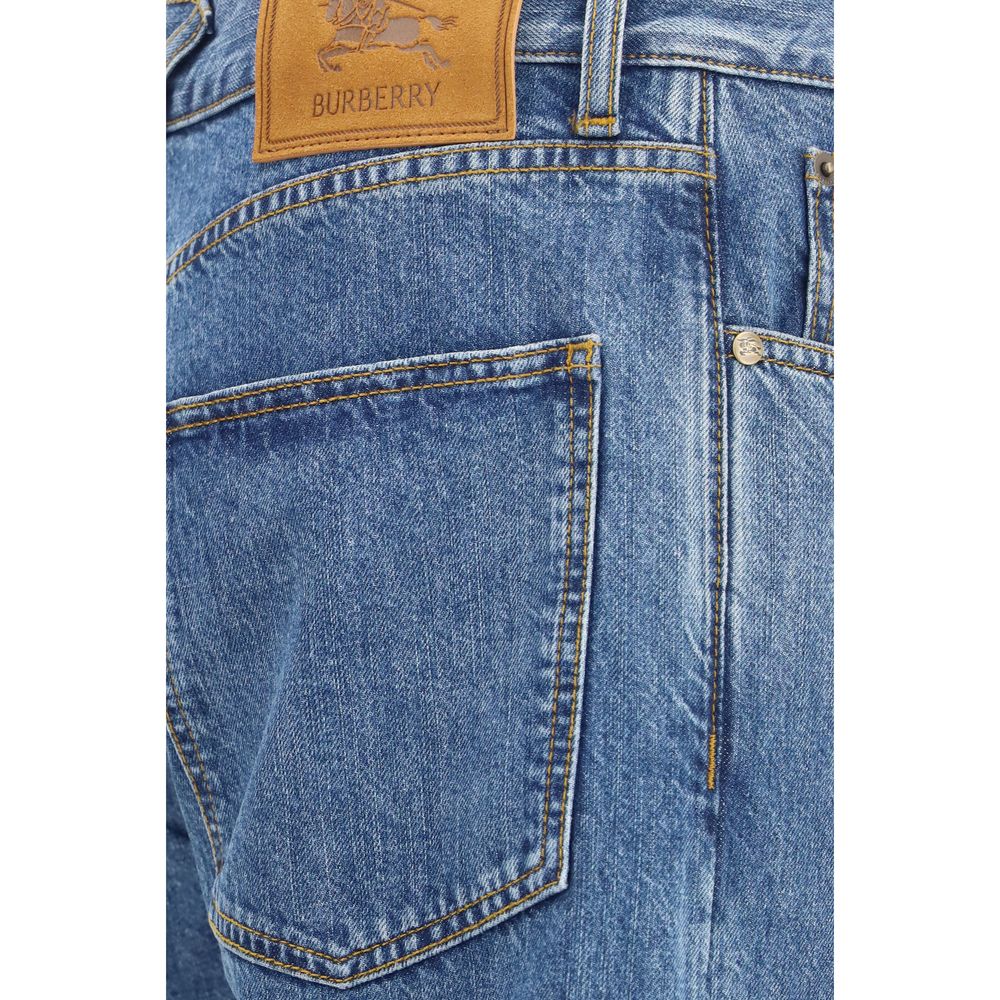 Jeans by Burberry for men in denim cotton & suede leather blue presents a tailored silhouette, showcasing a tailored straight-leg & regular-fit and long cut with a refined for a truly tailored aesthetic.