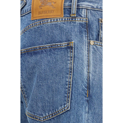 Jeans by Burberry for men in denim cotton & suede leather blue presents a tailored silhouette, showcasing a tailored straight-leg & regular-fit and long cut with a refined for a truly tailored aesthetic.
