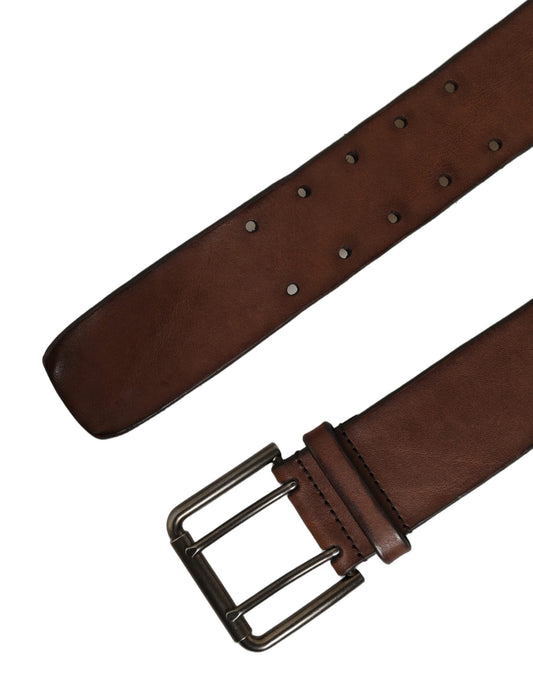 Belt by Dolce & Gabbana for men in leather & metal brown & silver features an artisanal silhouette, showcasing the artisanal craftsmanship of the Leather & Metal Belt collection for a artisanal finish.