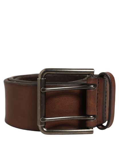 Dolce & Gabbana Belt Brown Leather Double Prong Metal Buckle