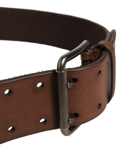 Dolce & Gabbana Belt Brown Leather Double Prong Metal Buckle