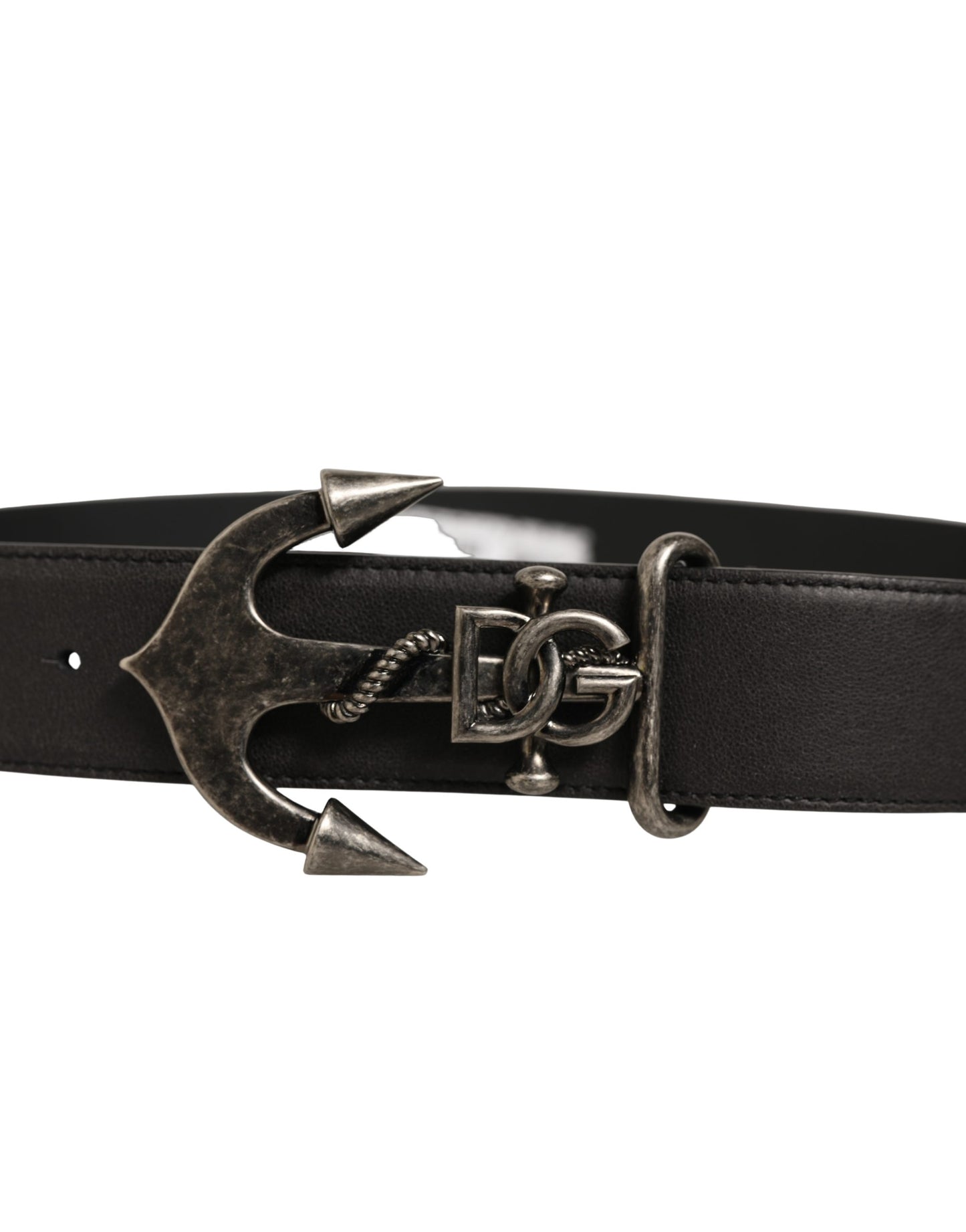 Dolce & Gabbana Black Leather Anchor Logo Metal Buckle Belt