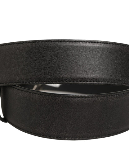Dolce & Gabbana Black Leather Anchor Logo Metal Buckle Belt