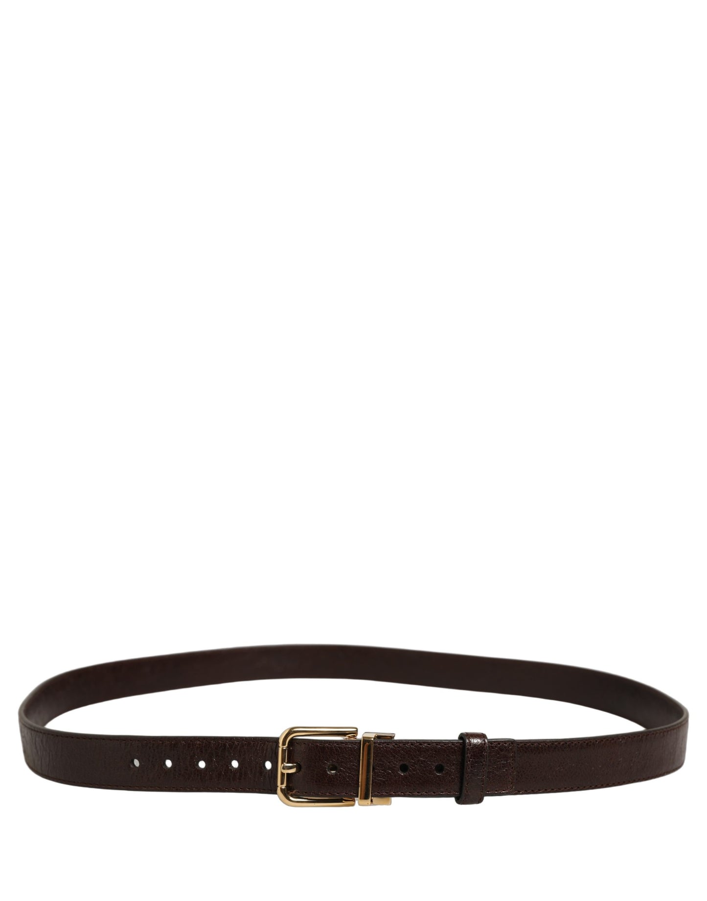 Dolce & Gabbana Men Brown Leather Gold Tone Metal Buckle Belt