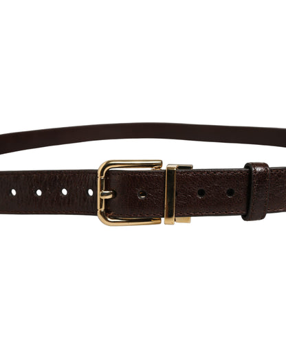 Dolce & Gabbana Men Brown Leather Gold Tone Metal Buckle Belt