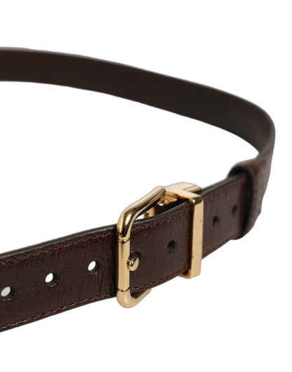 Dolce & Gabbana Men Brown Leather Gold Tone Metal Buckle Belt