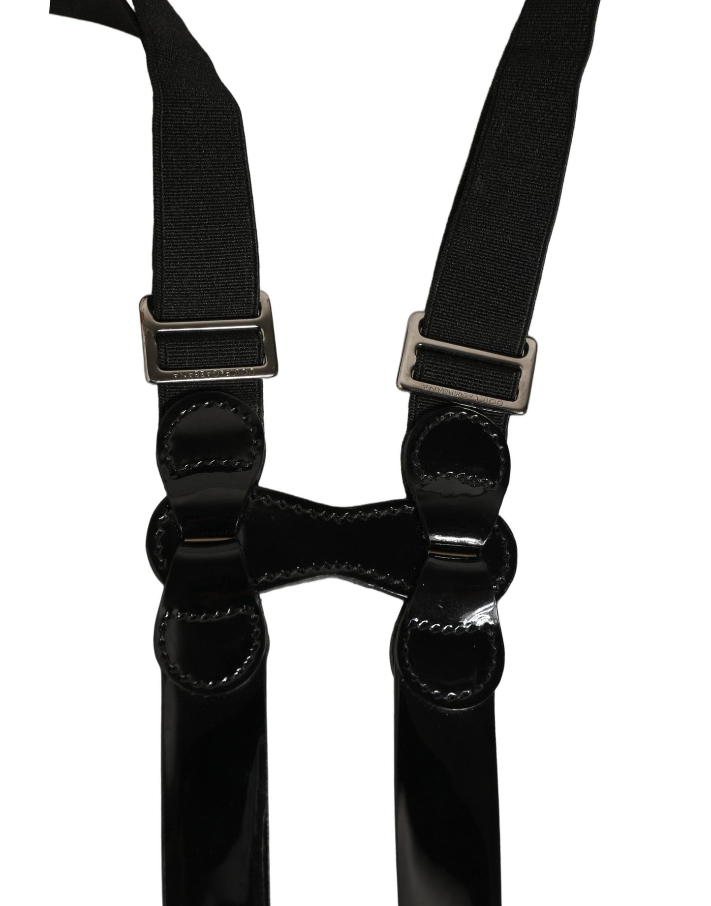 Dolce & Gabbana Black Adjustable Silver Metal Clips Suspenders