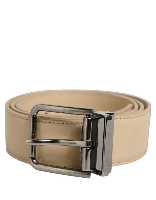 Belt by Dolce & Gabbana for men in leather & metal beige & silver features a artisanal-chic design, artfully capturing the essence of the Leather & Metal Belt with a artisanal-chic finish.