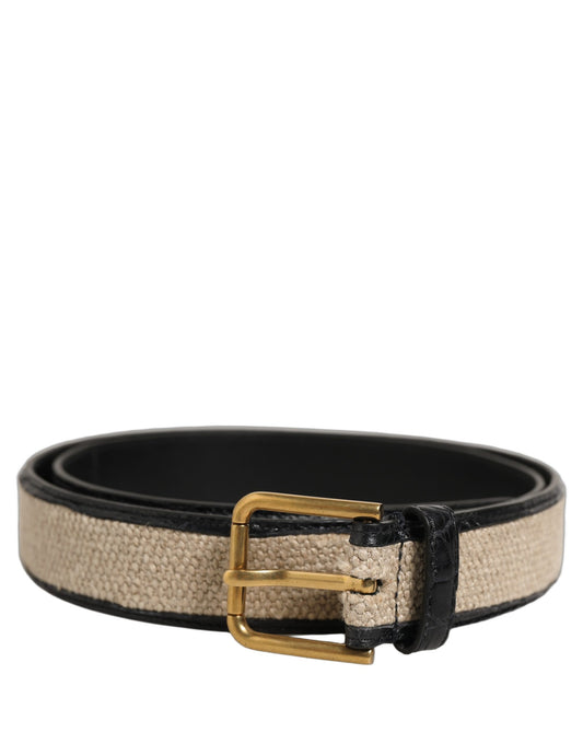 Belt by Dolce & Gabbana for men in linen calf & caiman leather beige, black & gold features an artisanal silhouette, showcasing the artisanal craftsmanship of the Linen Calf & Caiman Leather Belt collection for a artisanal finish.