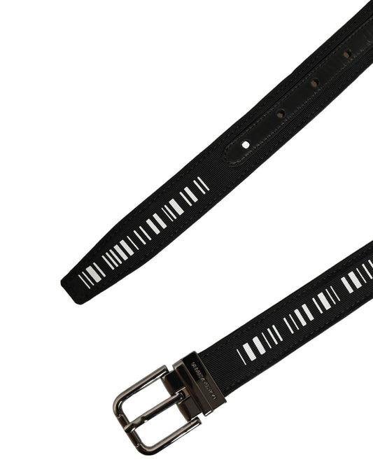 Belt by Dolce & Gabbana for men in leather black, silver, white & striped features an artisanal finish, elegantly showcasing the signature style and artisanal craftsmanship of the Leather Belt design.