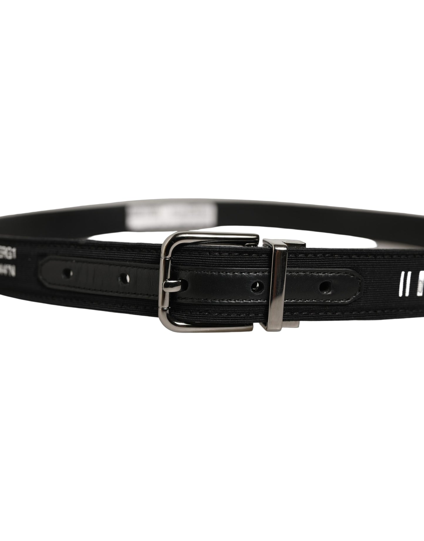 Dolce & Gabbana Black Fabric Leather Barcode Silver Buckle Belt