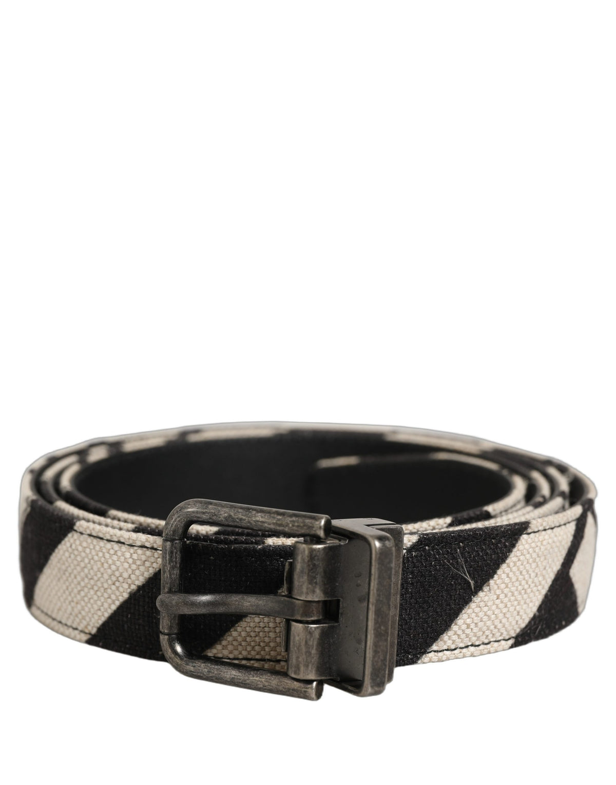 Dolce & Gabbana Canvas & Leather Belt - Black Ivory Silver Patterned