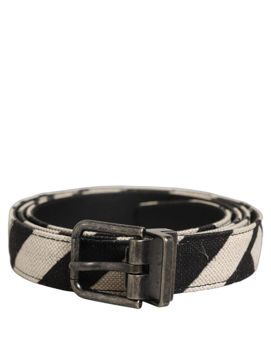 Dolce & Gabbana Canvas & Leather Belt - Black Ivory Silver Patterned