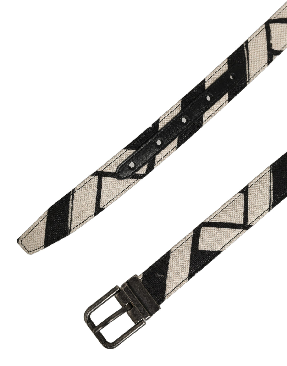 Dolce & Gabbana Canvas & Leather Belt - Black Ivory Silver Patterned