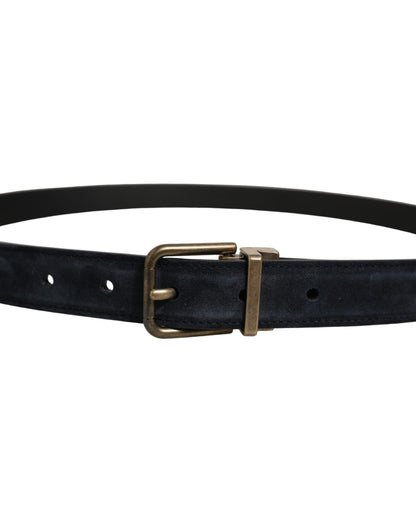Dolce & Gabbana Men Black Leather Gold Tone Metal Buckle Belt