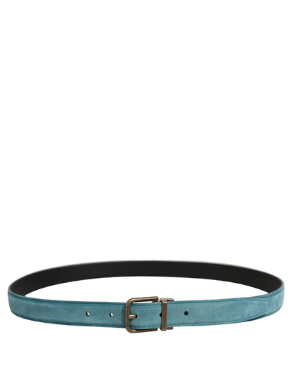Dolce & Gabbana Men Blue Suede Gold Tone Metal Buckle Belt