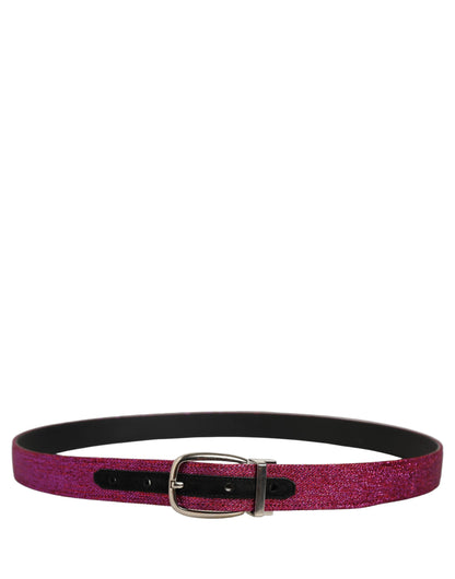 Dolce & Gabbana Men Fuchsia Glitter Silver Metal Buckle Belt