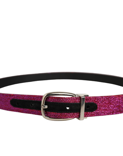 Dolce & Gabbana Men Fuchsia Glitter Silver Metal Buckle Belt