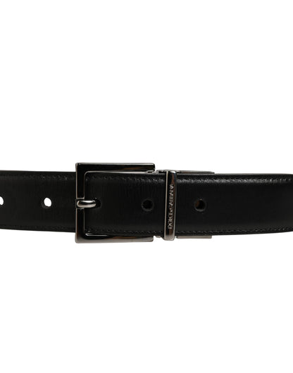 Dolce & Gabbana Black Classic Leather Silver Tone Buckle Belt