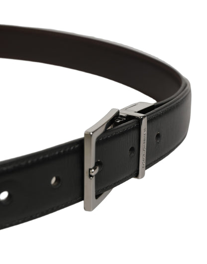 Dolce & Gabbana Black Classic Leather Silver Tone Buckle Belt