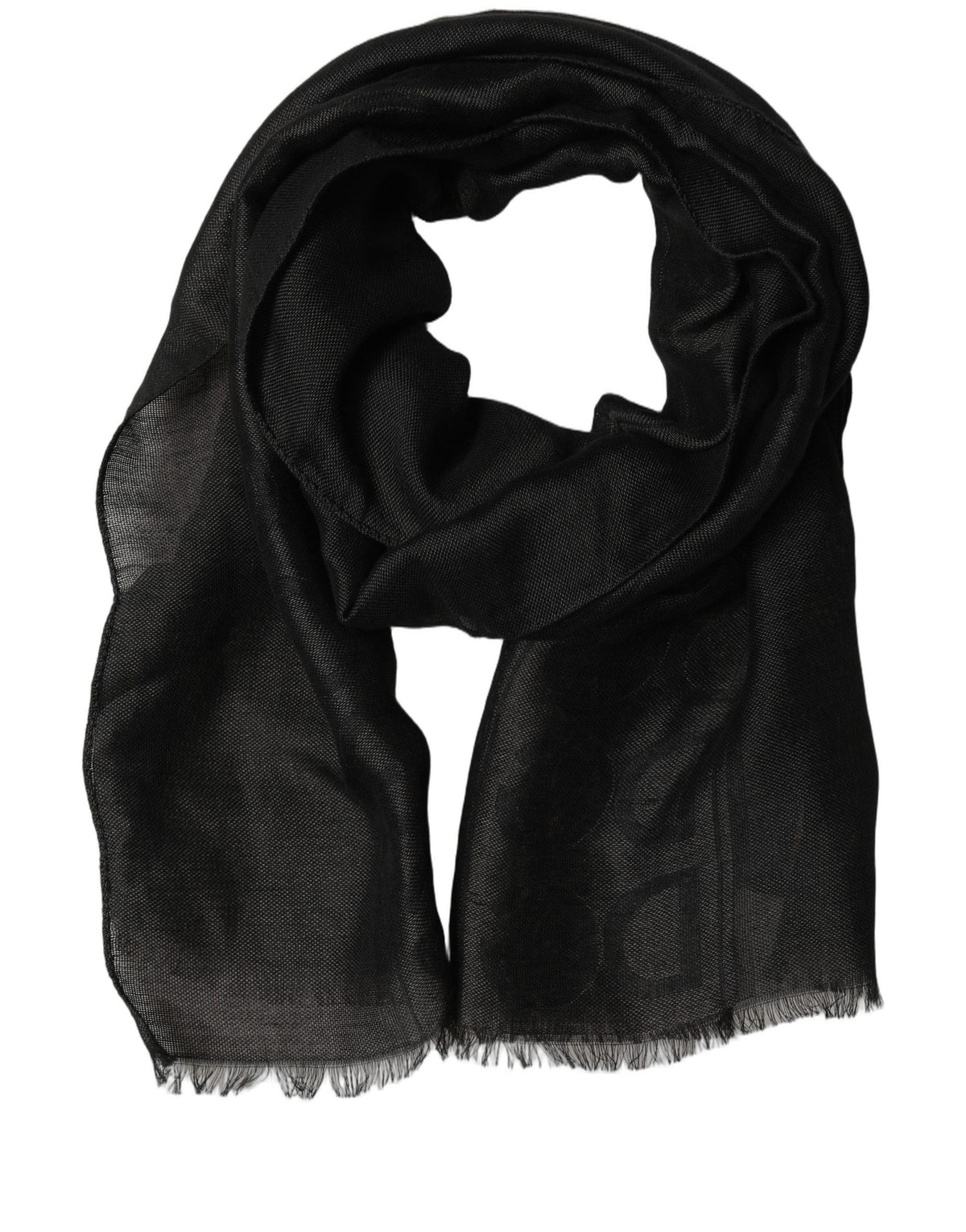 Dolce & Gabbana Cotton Lace Linen & Silk Stole Fringes Scarf - Black Patterned Jacquard