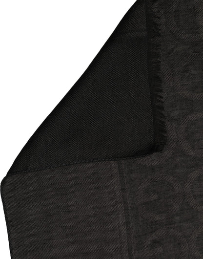 Dolce & Gabbana Cotton Lace Linen & Silk Stole Fringes Scarf - Black Patterned Jacquard