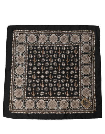 Dolce & Gabbana Black Cactus Silk Pocket Square Foulard Scarf