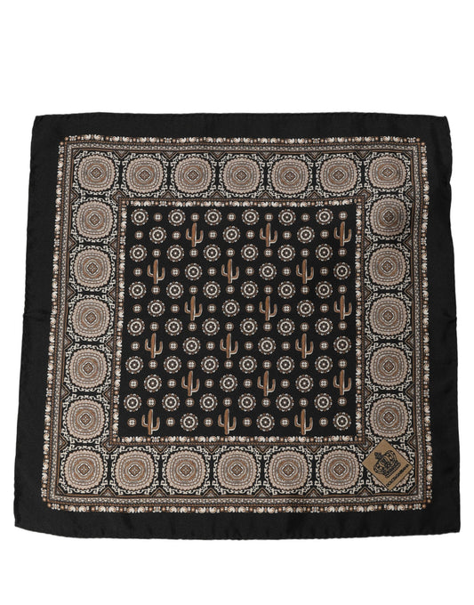 Dolce & Gabbana Silk Foulard Square Scarf - Black Brown Patterned