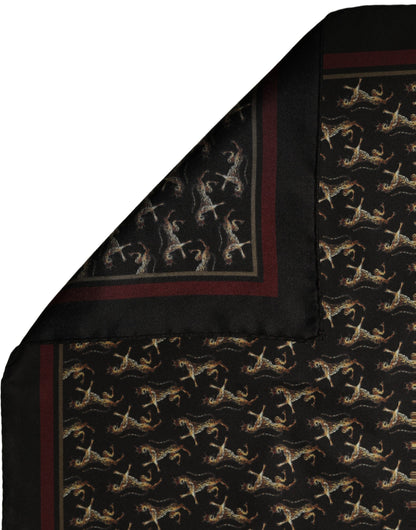 Dolce & Gabbana Black Horse Silk Pocket Square Foulard Scarf